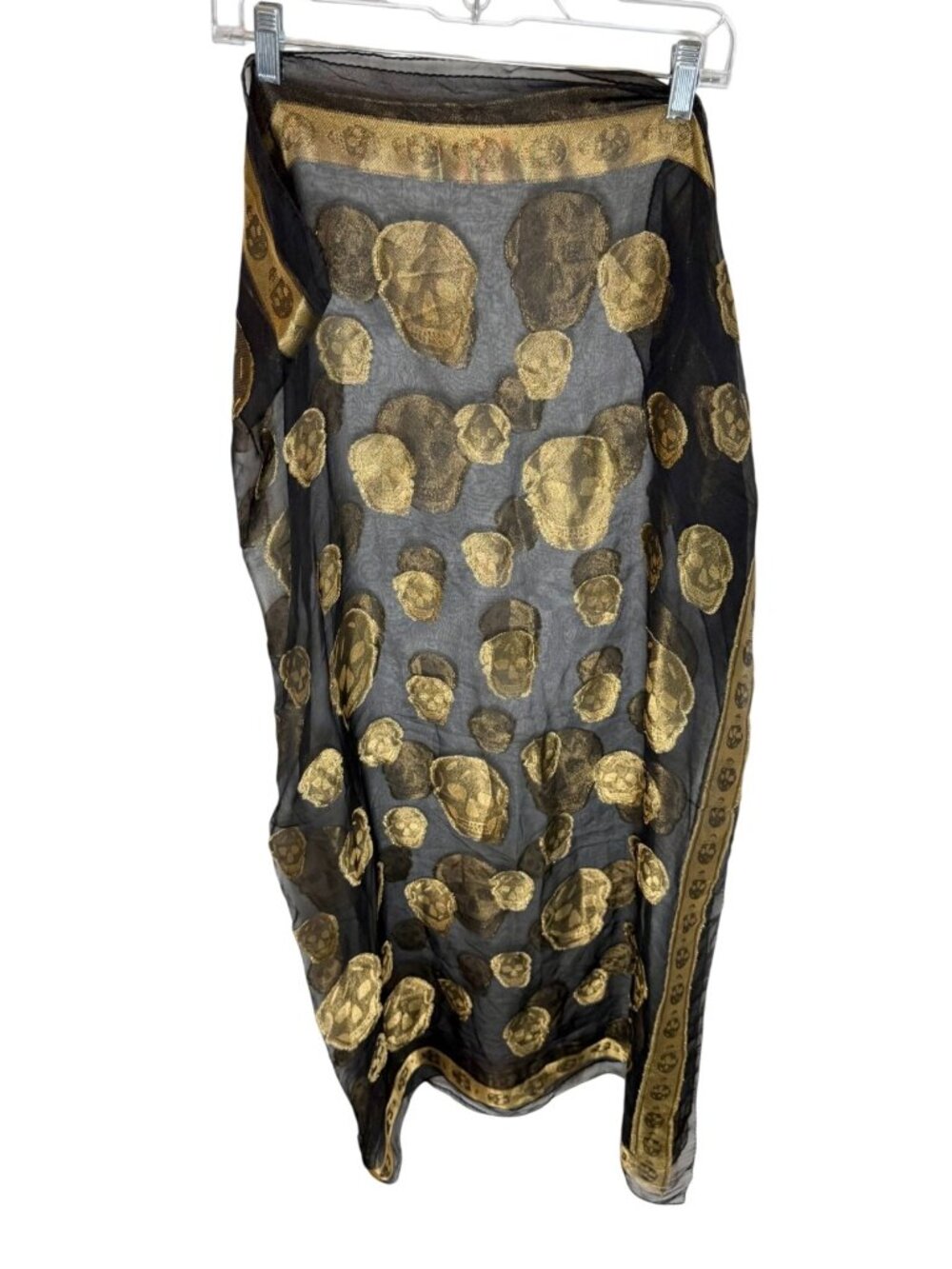 Alexander McQueenGold/Black Silk-blend Chiffon Classic Skull Scarf